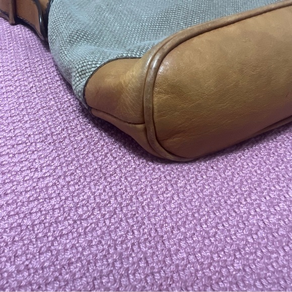 FOSSIL MADDOX Leather Khaki Canvas Bucket Crossbody Shoulder Bag Traveler - Picture 12 of 15